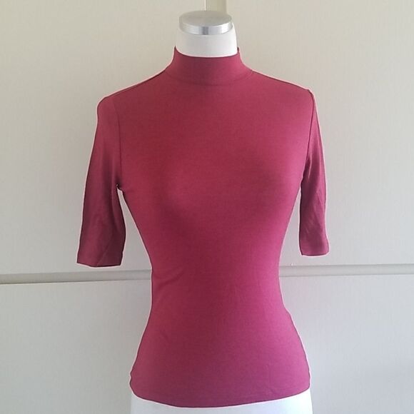 BR Mock Turtleneck, Elbow Length Slv, Burgundy - Picture 1 of 4